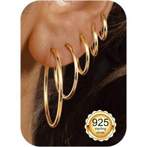 14K Gold Hoop 5 Pairs Women-Medium Big Stack 10/14/20/30/40mm Earrings Jewelry